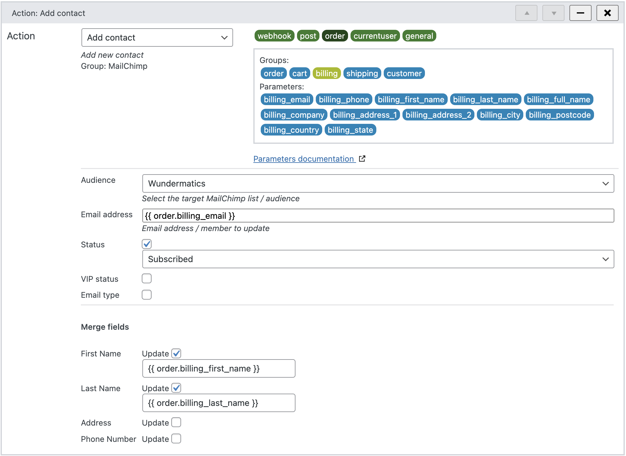 Adding a MailChimp contact in WunderAutomation