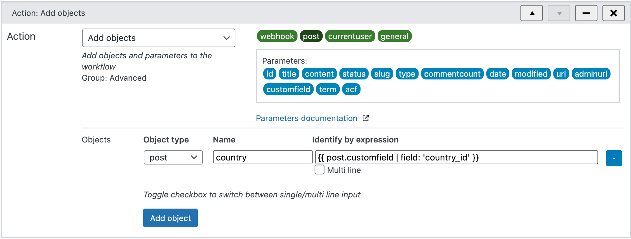 Add Object action in WunderAutomation