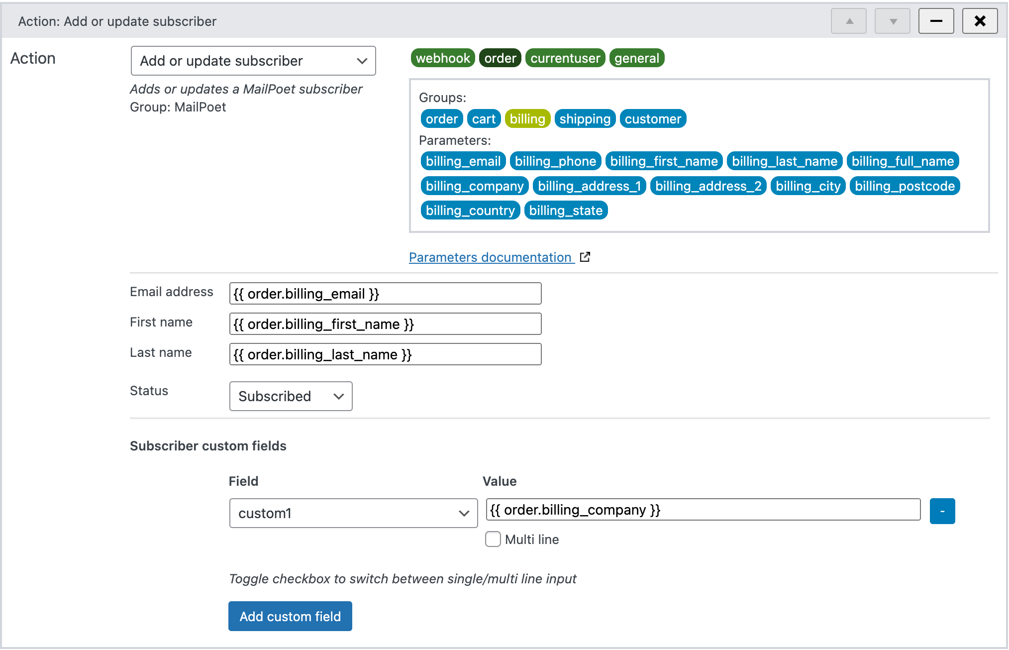 Add or update mail MailPoet subscriber from WunderAutomation