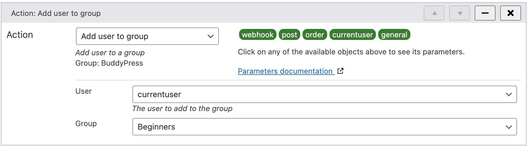 Adding a user to a BuddyPress group in WunderAutomation