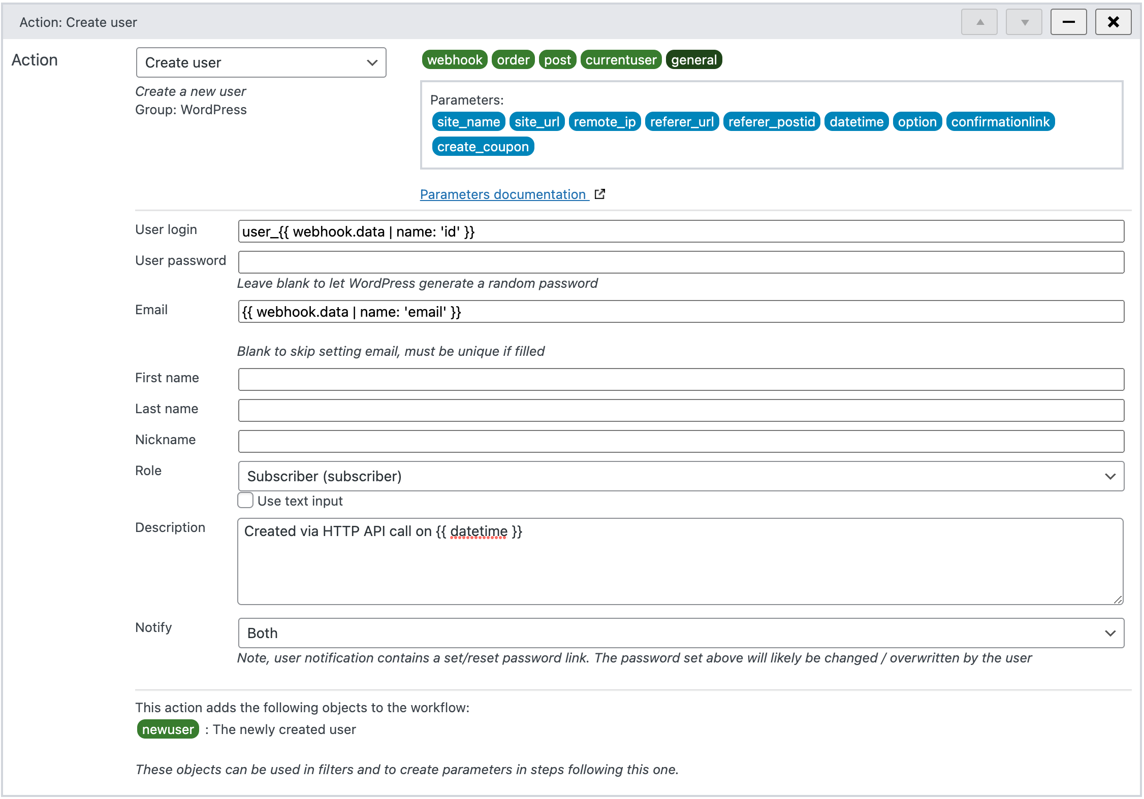 Creating a new user in WunderAutomation