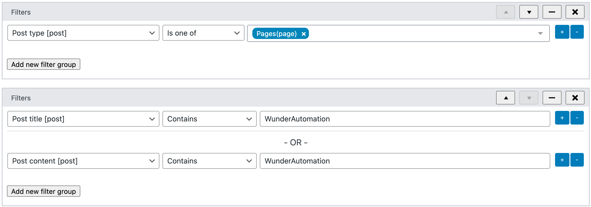 Screenshot showing two filter steps to simplify writing conditions - WunderAutomation
