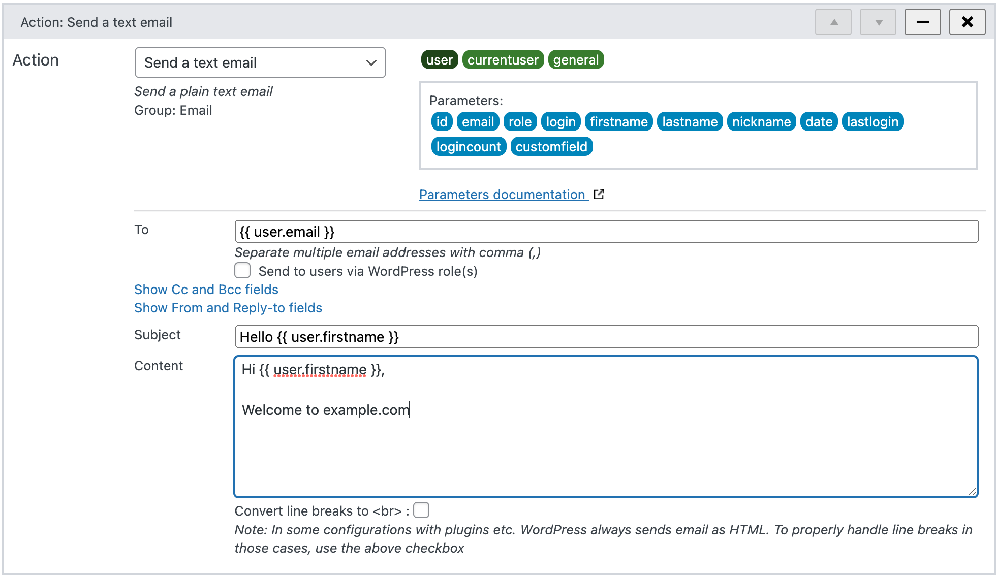 Accessing parameters in an action - WunderAutomation