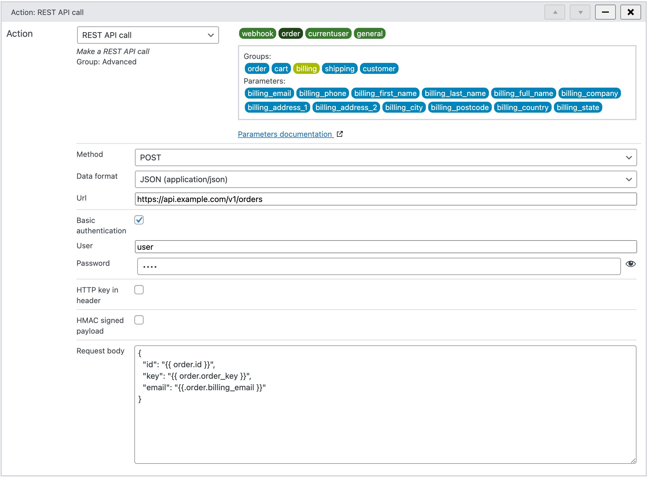 REST API action in WunderAutomation