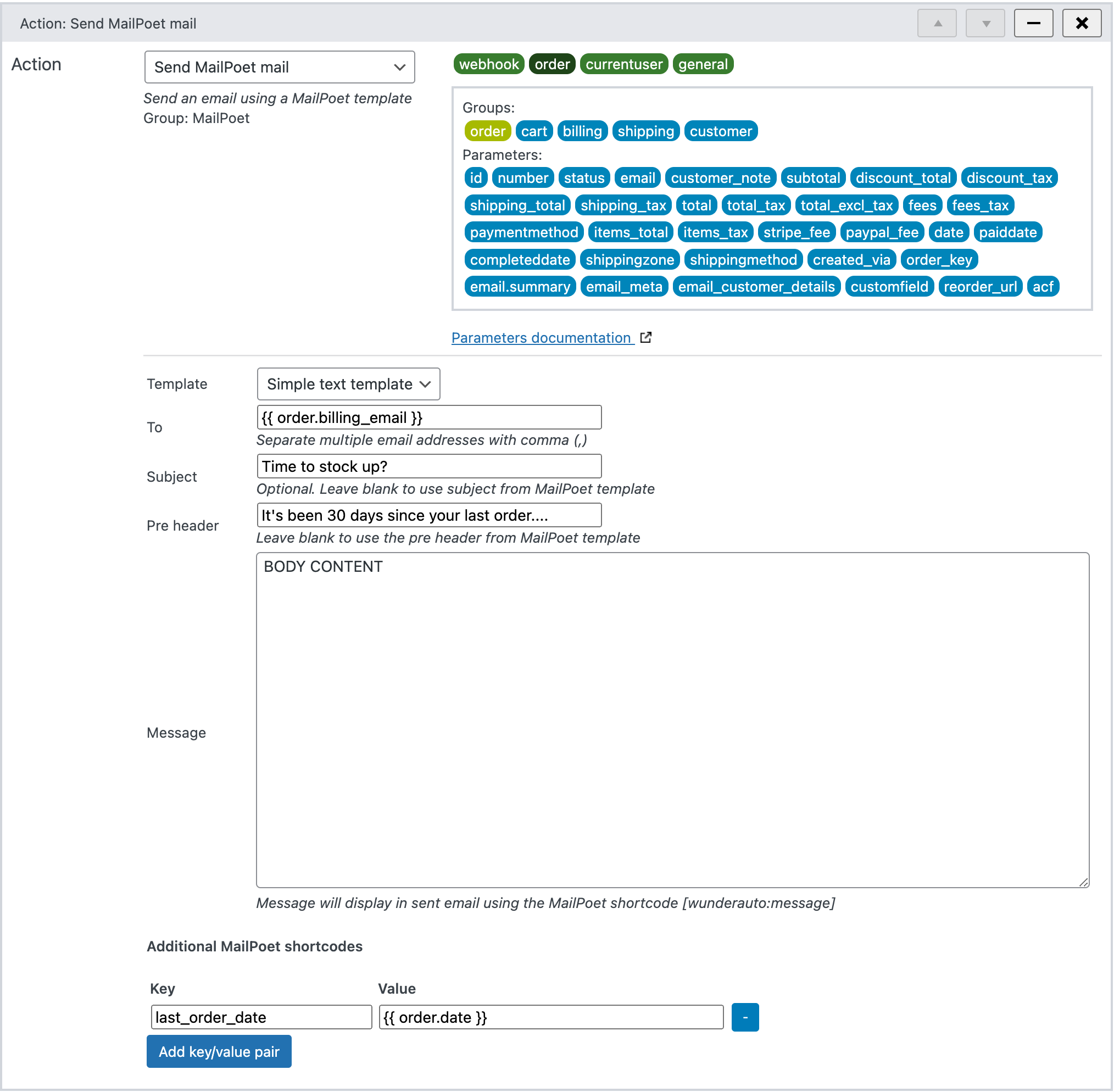 Send MailPoet custom email - WunderAutomation