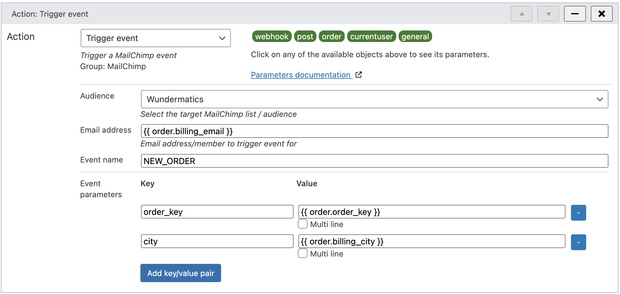 Trigger MailChimp event from WunderAutomation