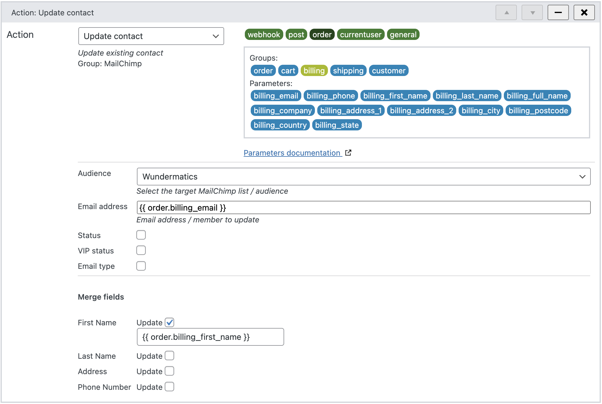 Updating a MailChimp contact in WunderAutomation