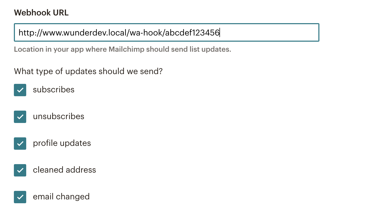 Edit MailChimp webhook - WunderAutomation