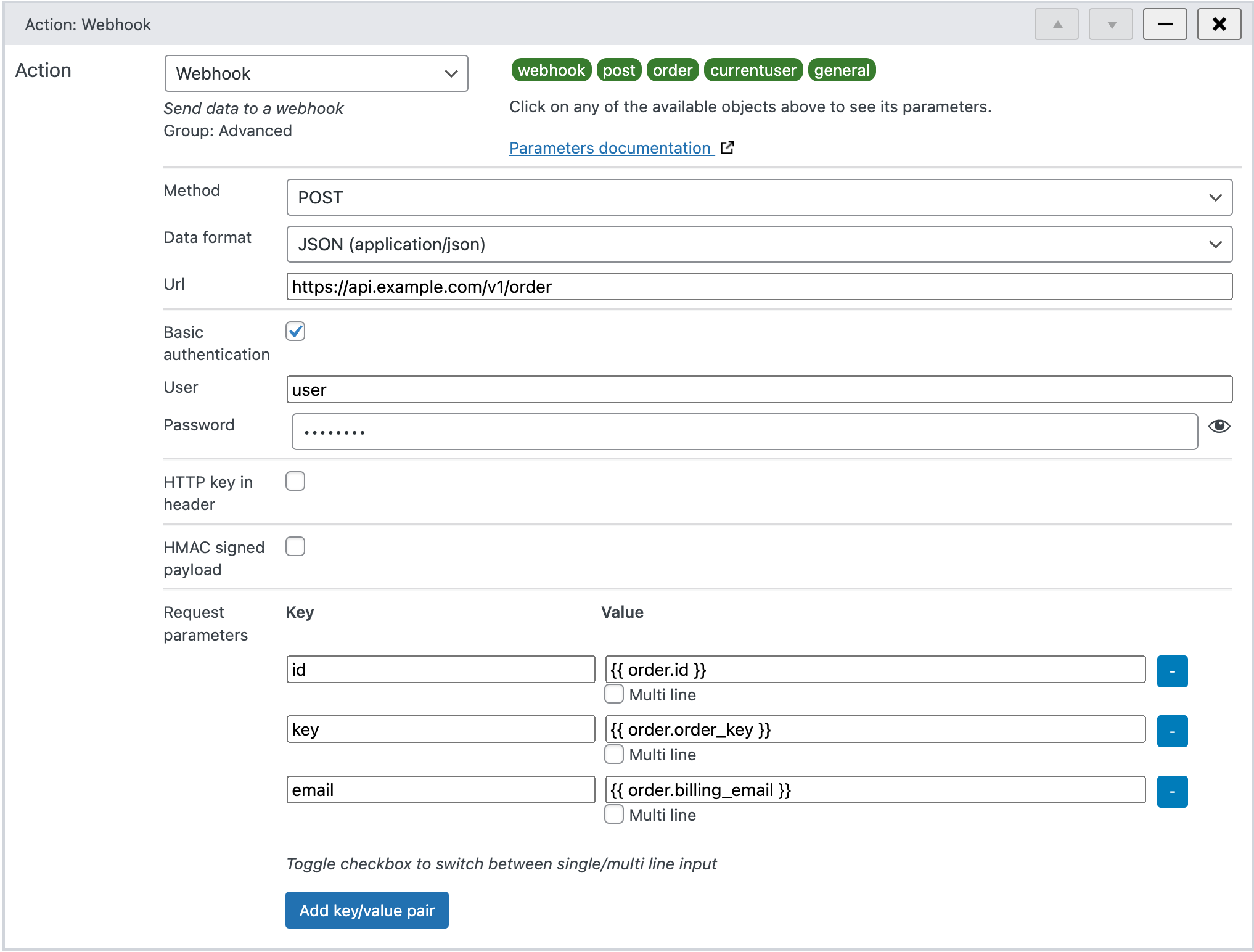 Webhook action in WunderAutomation
