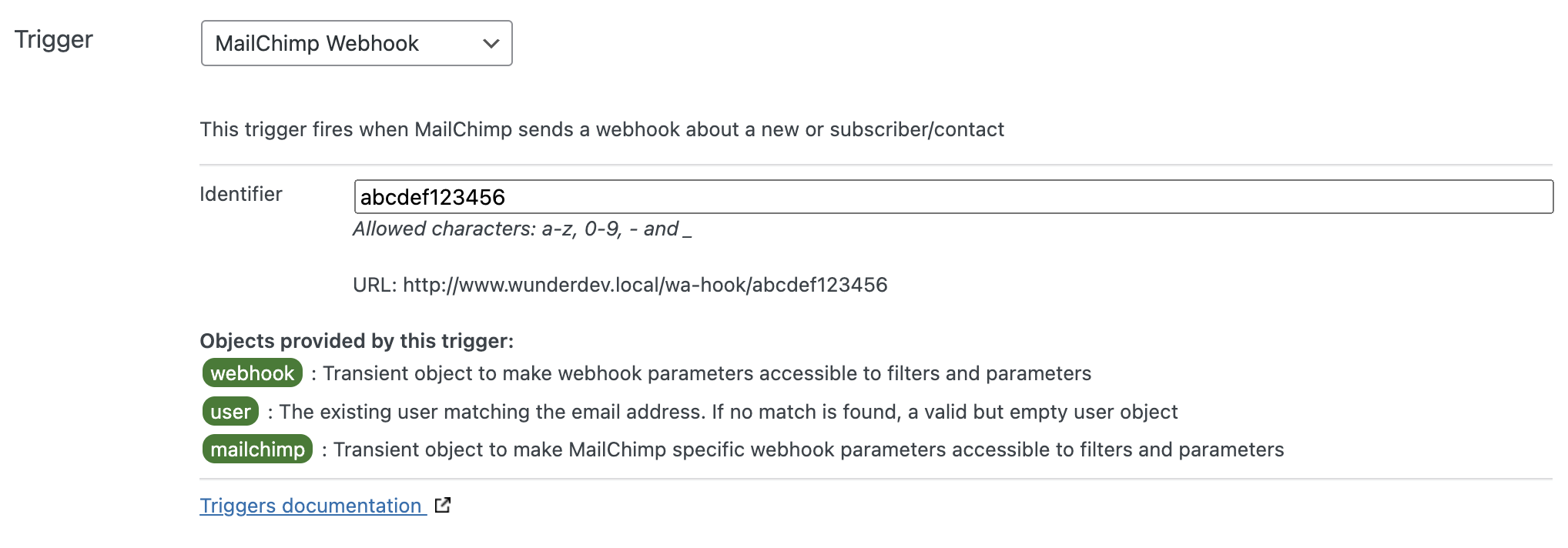 MailChimp webhook trigger in WunderAutomation