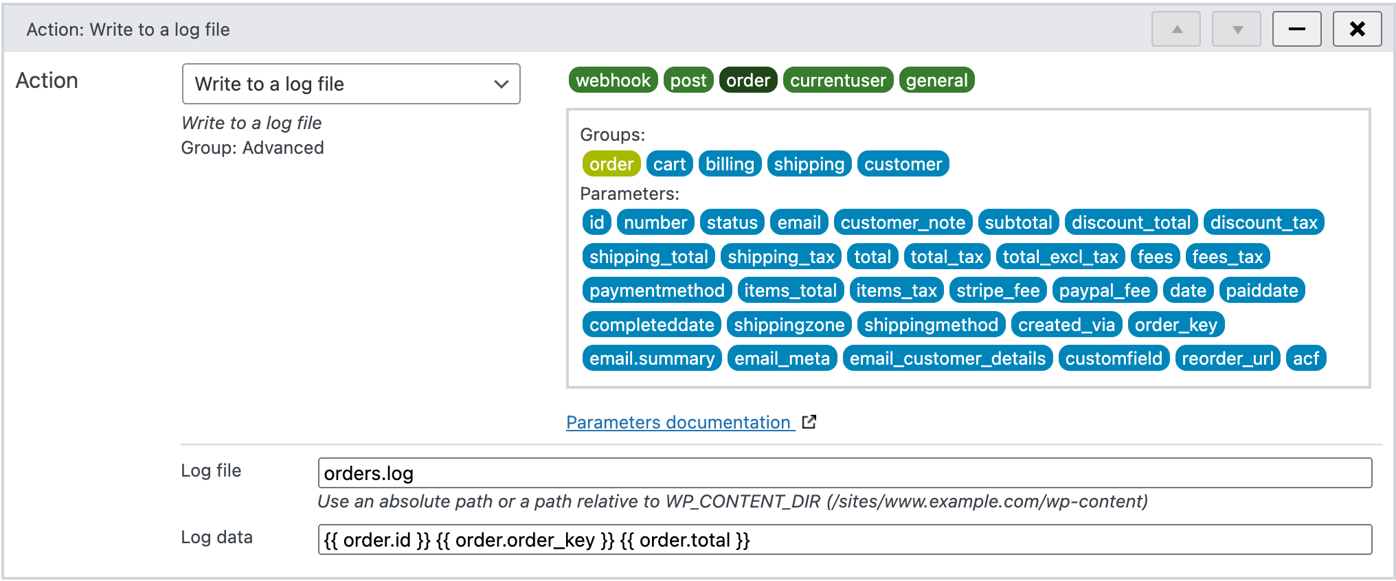 Write to log file action in WunderAutomation